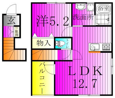 リーブルファイン野田中野台(1LDK/2階)の間取り写真