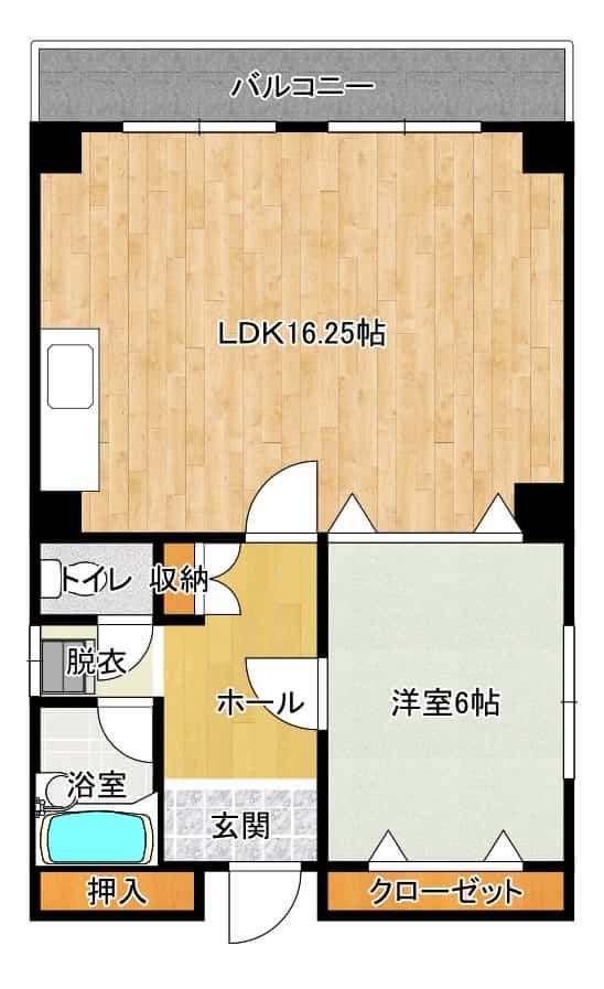 中央町3丁目ハイツ(1LDK/4階)の間取り写真