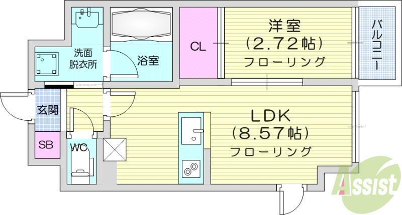 APPLE原町(1LDK/2階)の間取り写真