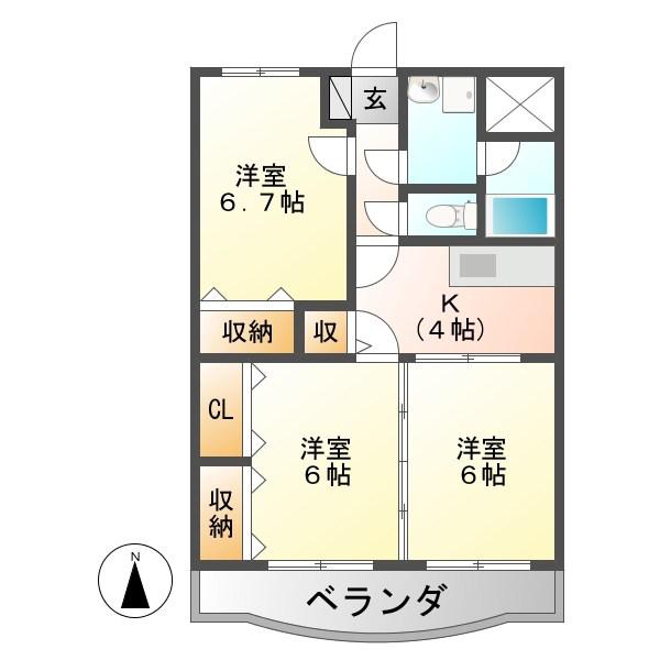 シャテロ ウエスト(3DK/2階)の間取り写真