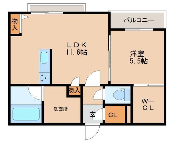 SHAMAISONさくら(1LDK/3階)の間取り写真