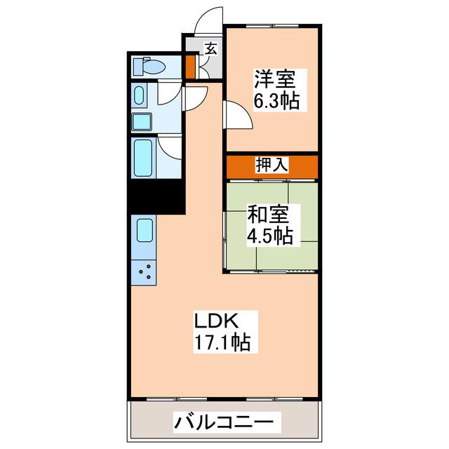 シャトー白山(2LDK/3階)の間取り写真