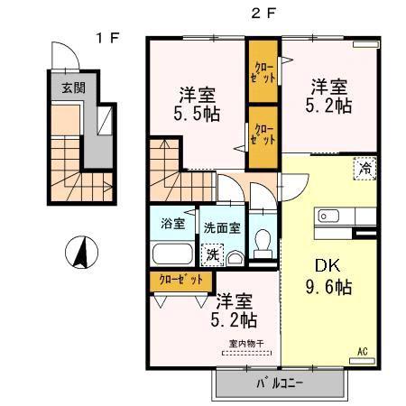 コンフォートハウス大和B(3DK/2階)の間取り写真