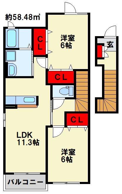 サニータウン曽根A棟(2LDK/2階)の間取り写真