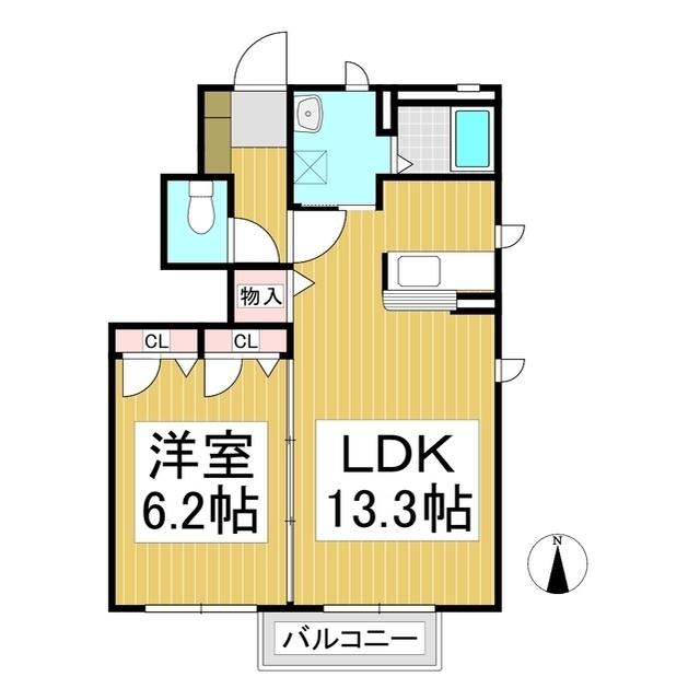 ポラリス B棟(1LDK/1階)の間取り写真