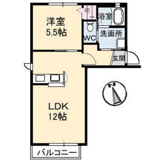 グランメール江波東(1LDK/2階)の間取り写真
