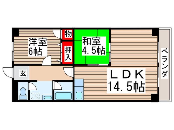 サンライフ天王台(2LDK/5階)の間取り写真