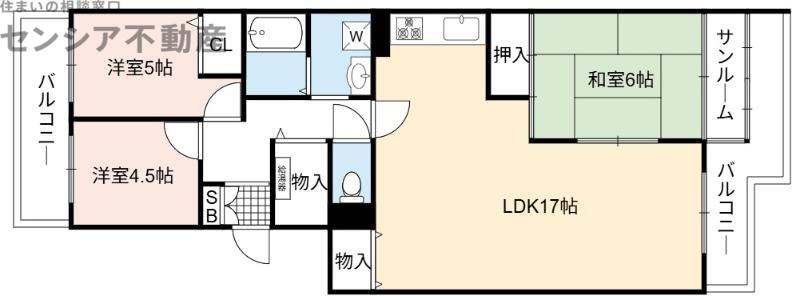 京橋グリーンハイツ4号棟(3LDK/2階)の間取り写真