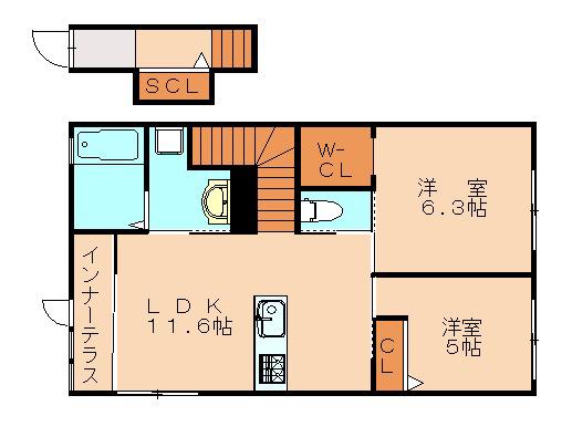 パルティール C棟(2LDK/2階)の間取り写真