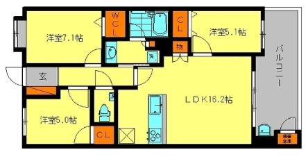 サンリヤン春日原ヴェール(3LDK/3階)の間取り写真