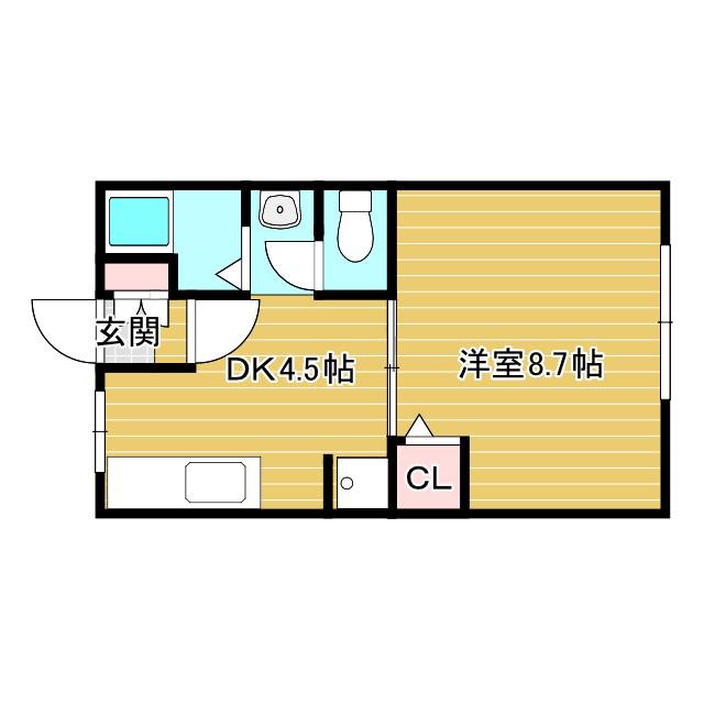 岡本梅林5号棟(1DK/1階)の間取り写真