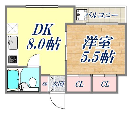 ウィルトアロード(1DK/2階)の間取り写真