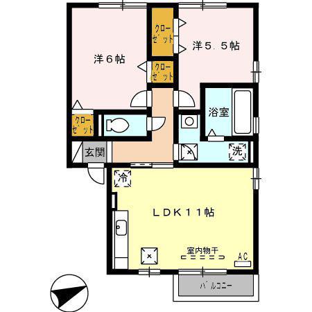 ルミエール生野屋(2LDK/1階)の間取り写真