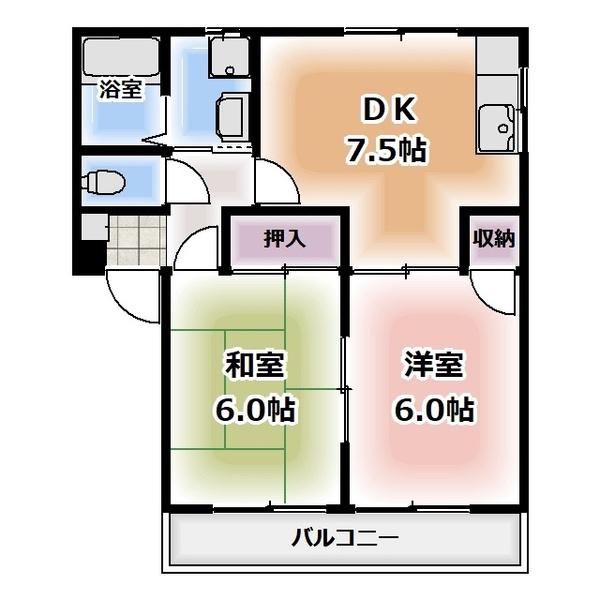 アマービレ九ノ坪(2DK/1階)の間取り写真