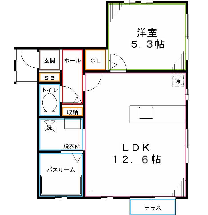 サウスソシアH(1LDK/1階)の間取り写真