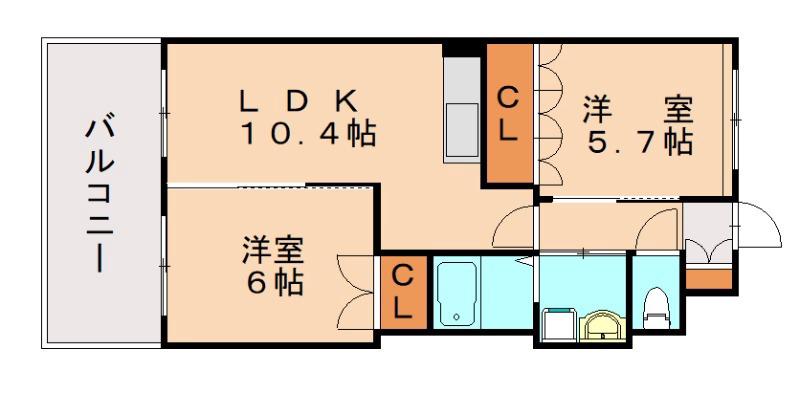 SLOWHAND壱番館(2LDK/2階)の間取り写真