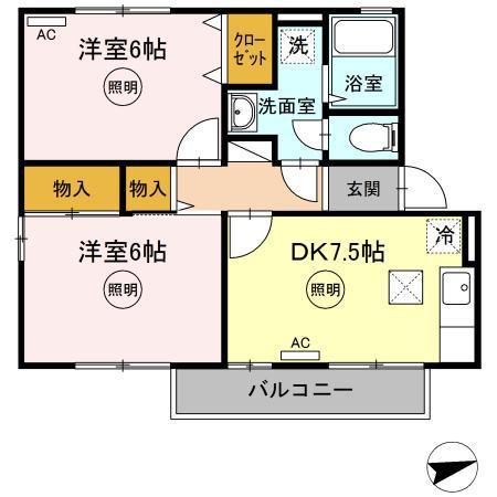 ビオトープ勝賀(2DK/1階)の間取り写真