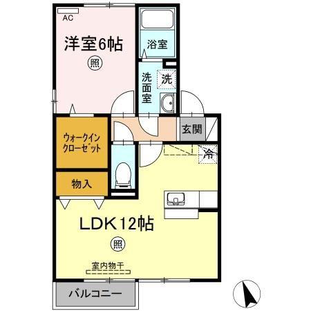 ルミエールB棟(1LDK/2階)の間取り写真