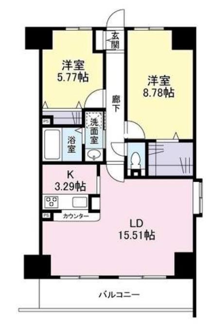 エスヴェール北梅田(2LDK/5階)の間取り写真