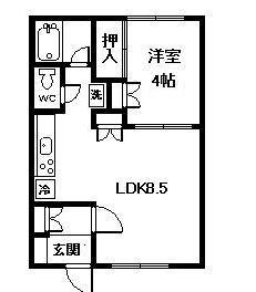 北門の杜(1DK/1階)の間取り写真