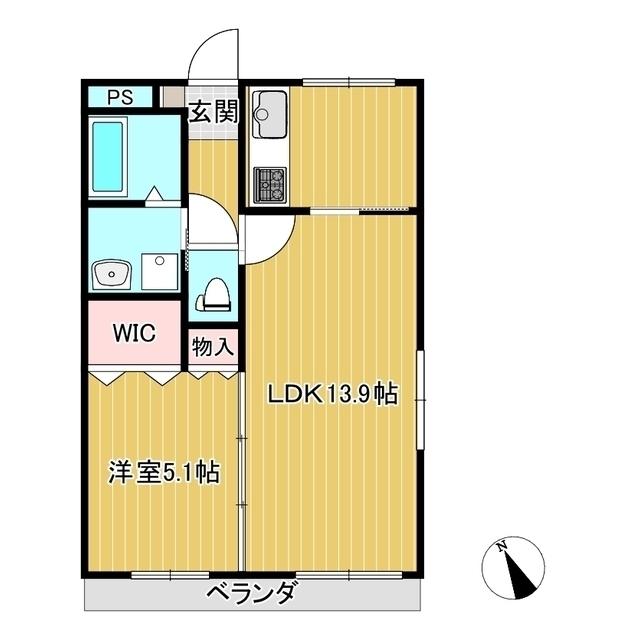 カレント勝央(1LDK/2階)の間取り写真