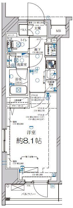 ディアレイシャス武蔵関(1K/11階)の間取り写真