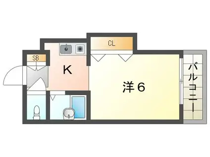 スタジオM(1K/6階)の間取り写真