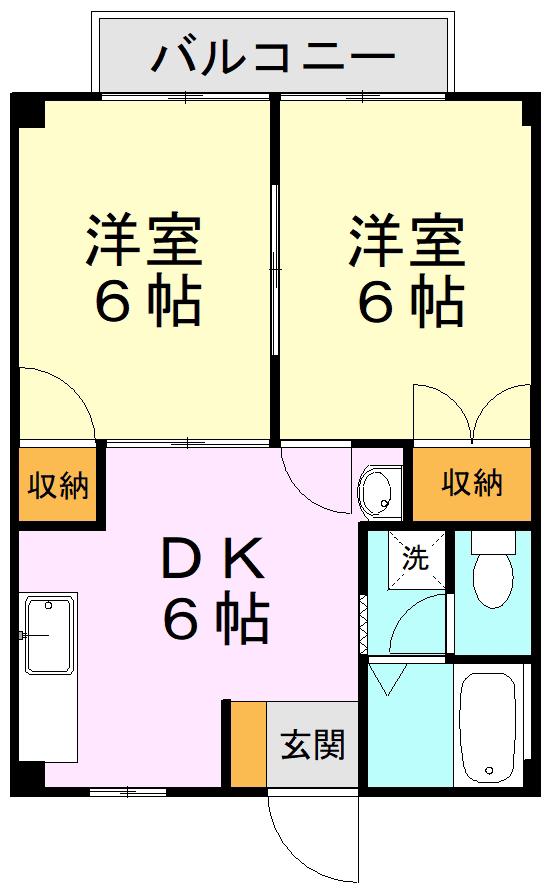 クレスト龍田(2DK/2階)の間取り写真