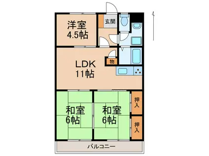 グリーンヒル(3LDK/1階)の間取り写真