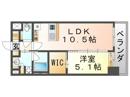 スプランディッド江坂III(1LDK/7階)の間取り写真