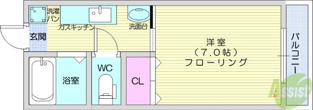 桜ヶ丘プライム(1K/2階)の間取り写真