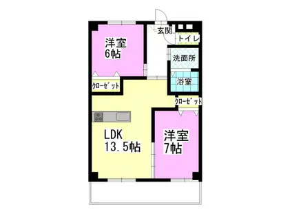 CIEL BLEU(2LDK/2階)の間取り写真