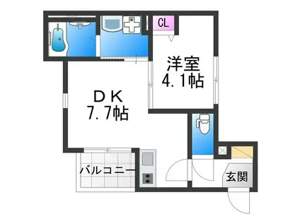 ハーモニーテラス遠里小野III(1DK/1階)の間取り写真