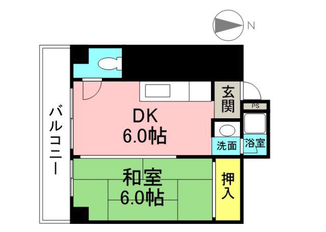 尾世ビル(1DK/2階)の間取り写真