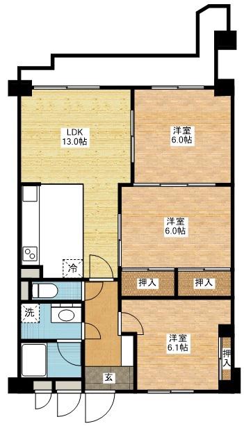 ライオンズマンション文教(3LDK/6階)の間取り写真