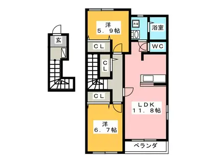 シャルフII(2LDK/2階)の間取り写真