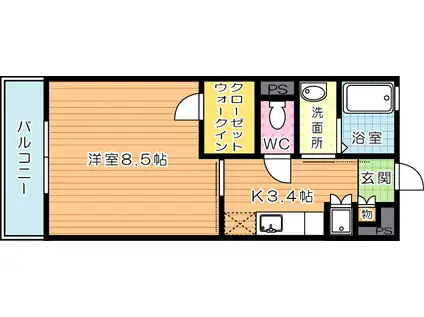 AQUA清水(1K/2階)の間取り写真