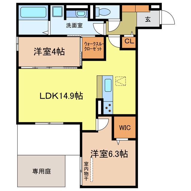 CASA MUKAINO(2LDK/1階)の間取り写真