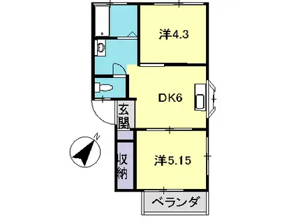 ハイツ五台山(2DK/1階)の間取り写真