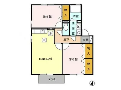 サンモール B(2LDK/1階)の間取り写真