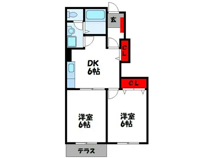 グラシュ・プレーヌII(2DK/1階)の間取り写真