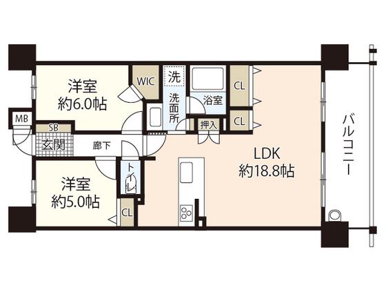 フローレンス南観音センターコート(2LDK/5階)の間取り写真