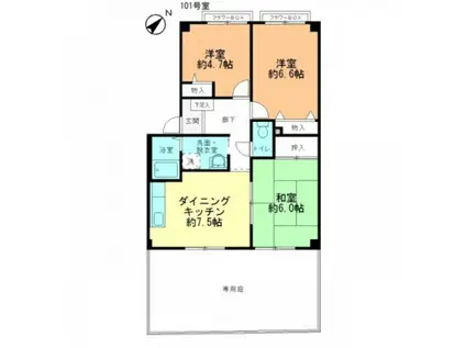 フォブールKS(3DK/1階)の間取り写真