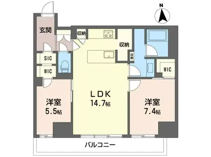 リブス本厚木(2LDK/2階)の間取り写真