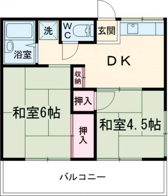 ハイツ神山 2号棟(2DK/2階)の間取り写真