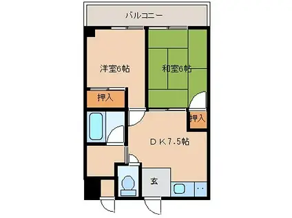 パレ東中振(2DK/3階)の間取り写真