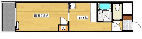 第3木本ビル(1DK/4階)の間取り写真