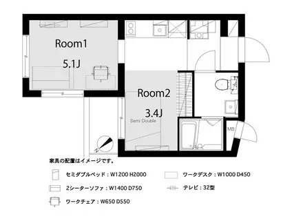 スカイコート目黒(ワンルーム/2階)の間取り写真