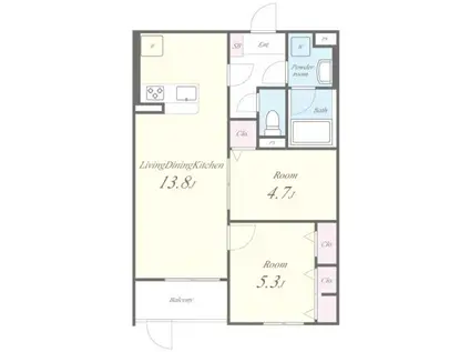 クレアトゥール(2LDK/1階)の間取り写真