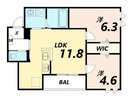 RIKO塚口(2LDK/3階)の間取り写真